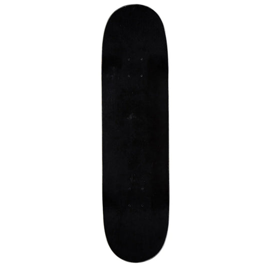 Black skateboard deck on a white background