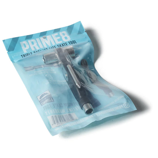 Prime8 triple blade skate tool in clear packaging on a white background