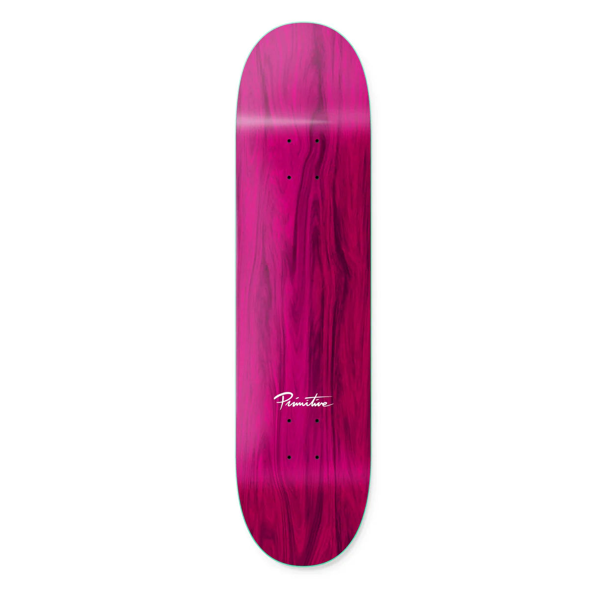 Pink skateboard deck with a logo on a white background