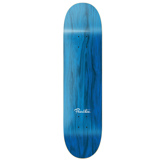 Blue skateboard deck with a gradient effect on a white background