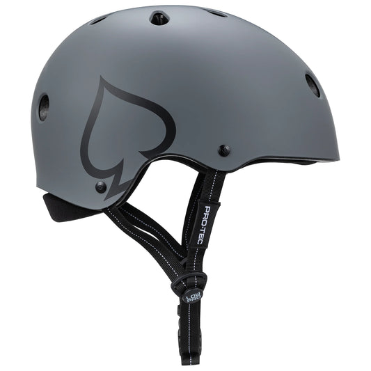 Gray helmet with a logo on a white background