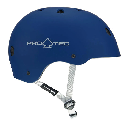Blue helmet with Pro-Tec logo on a white background