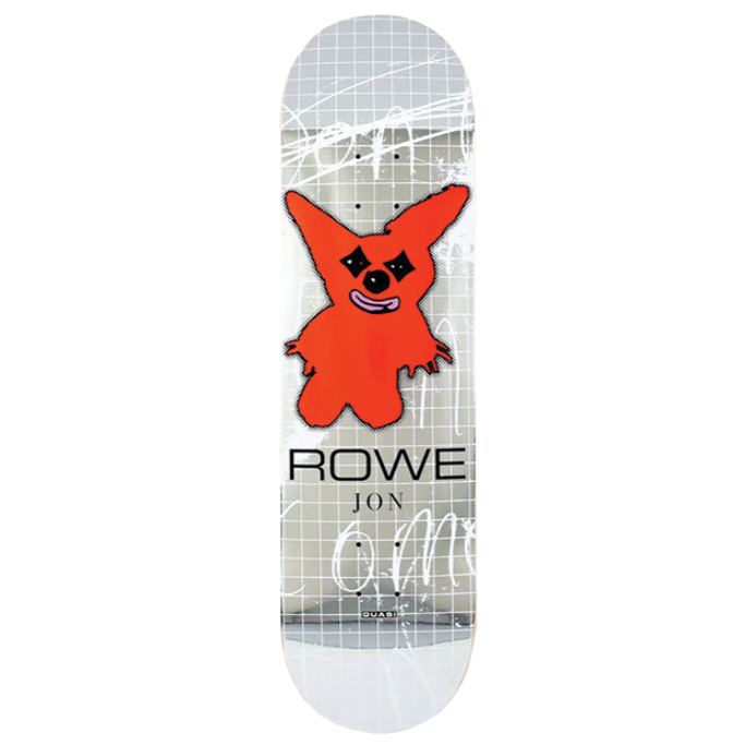 Skateboard deck with a red and white design on a white background