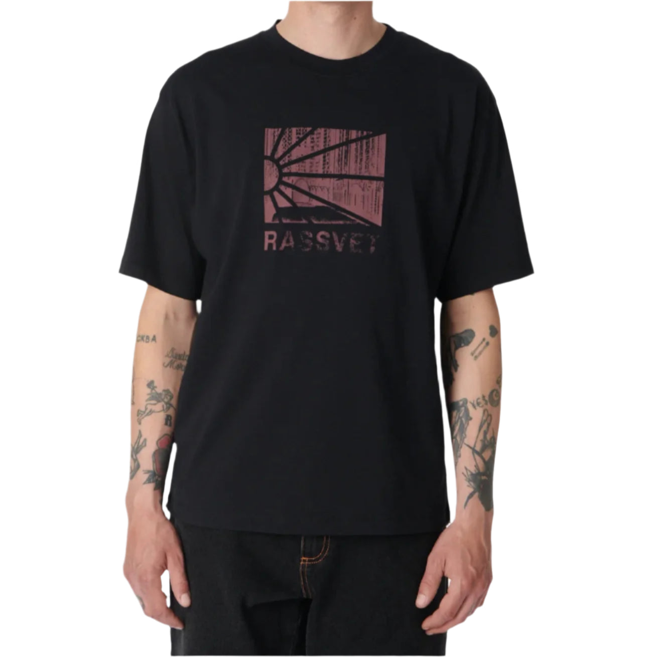 Black Tshirt with rassvet logo in red