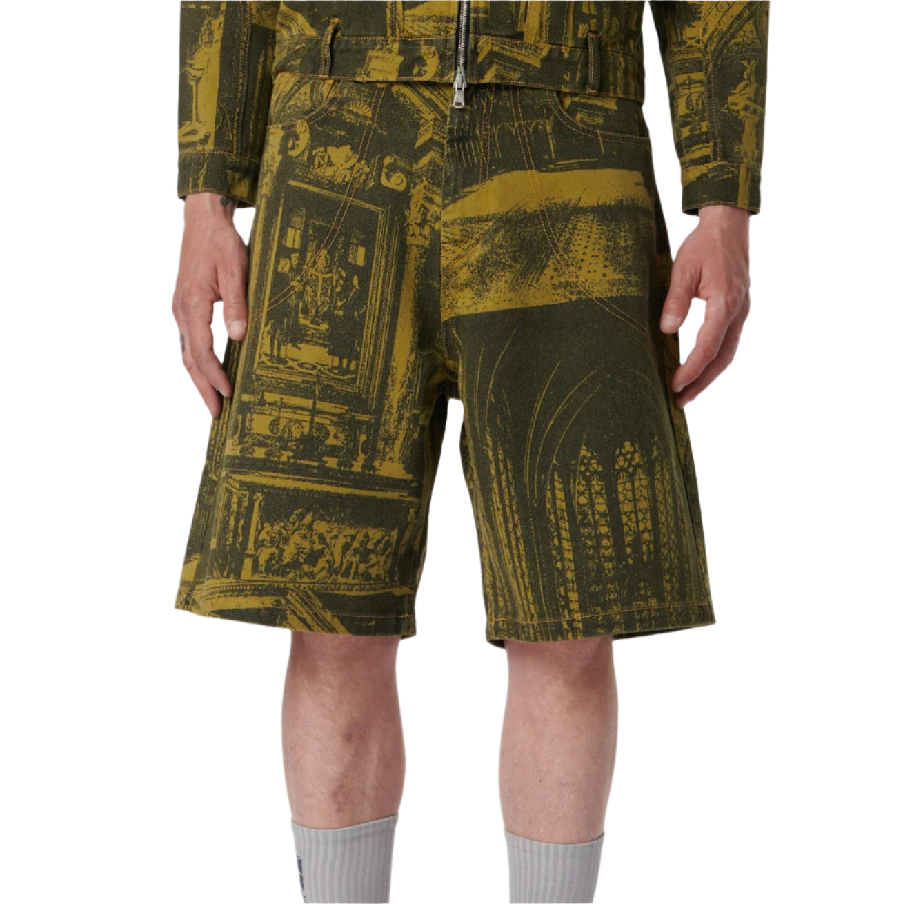 Green baggy wide leg mens shorts