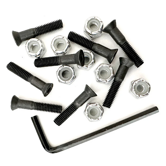 Collection of screws and bolts on a white background