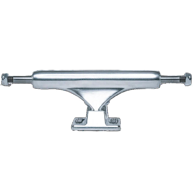 Chrome skateboard truck on a white background
