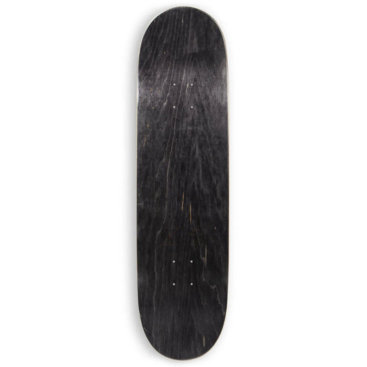 Black skateboard deck on a white background