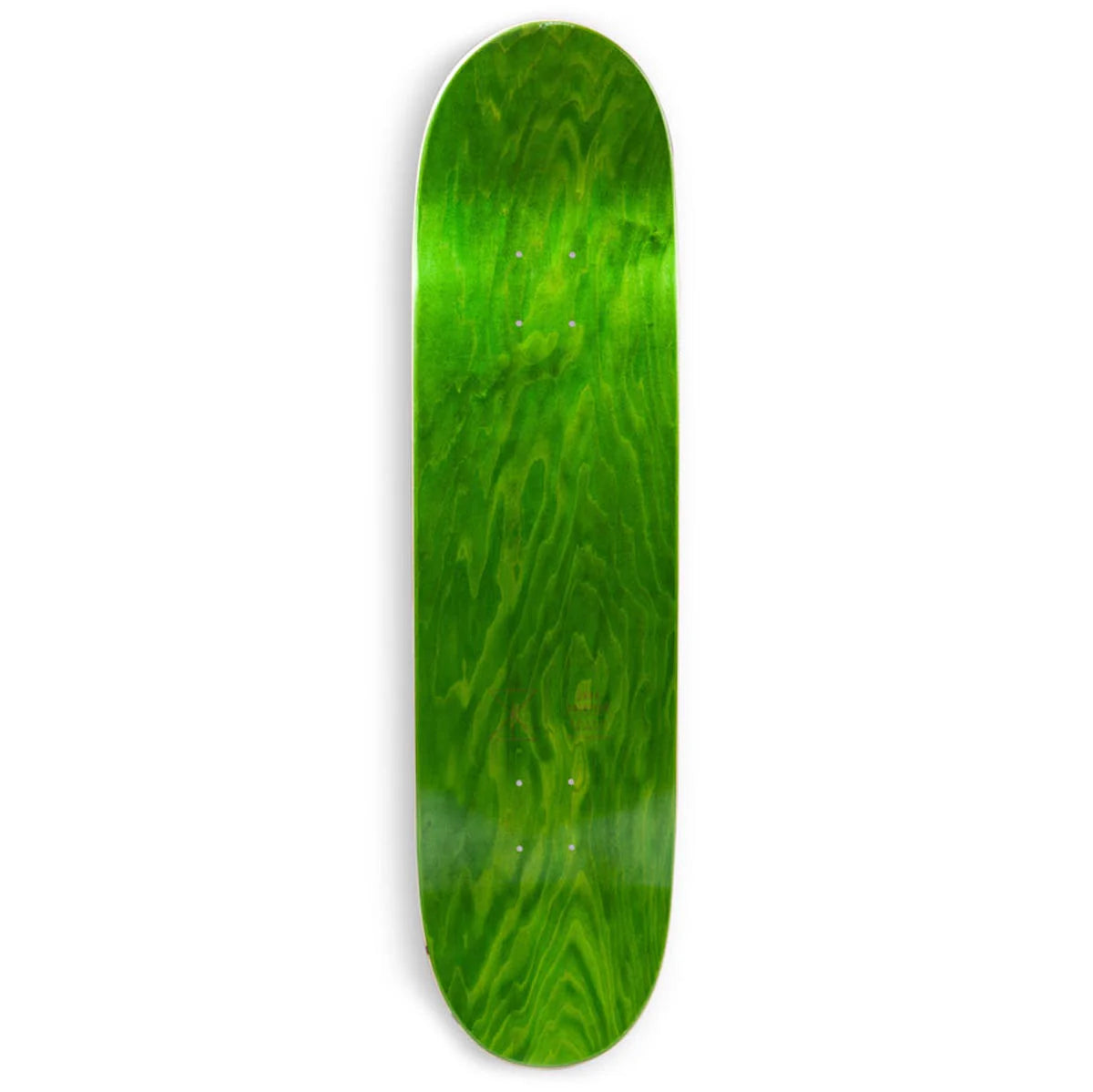 Green skateboard deck with a wood grain pattern on a white background