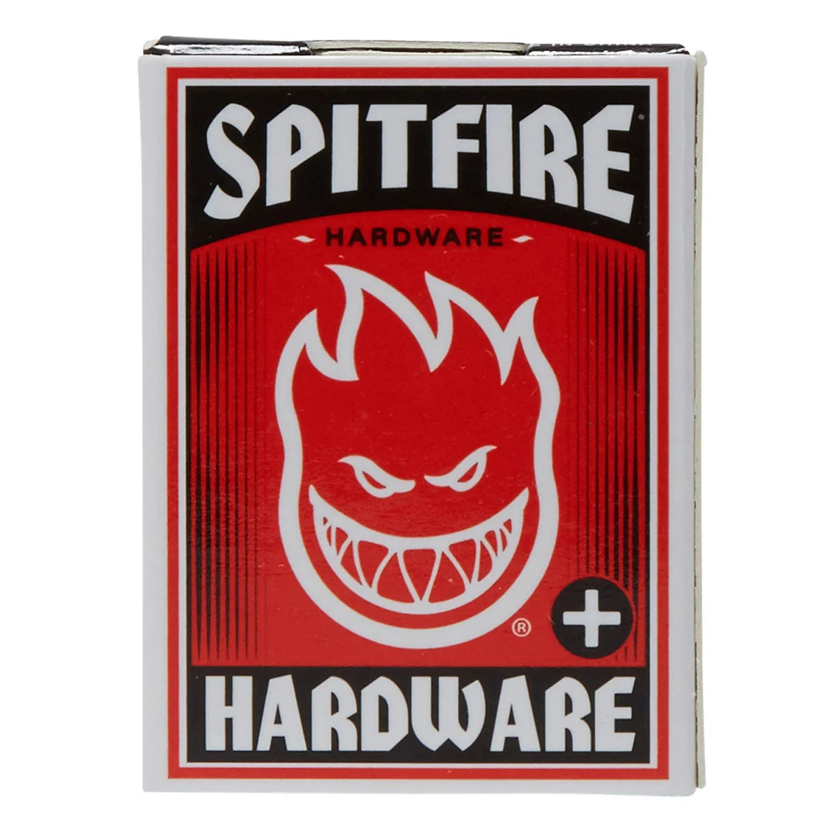 A box of Spitfire Hardware deck boxes featuring the brand's red and black logo with a white flame head graphic on a white background.