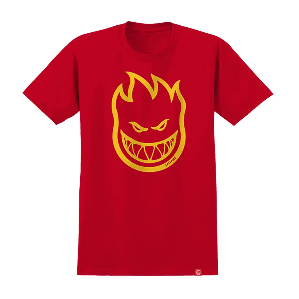 Red t-shirt with yellow graphic on a white background