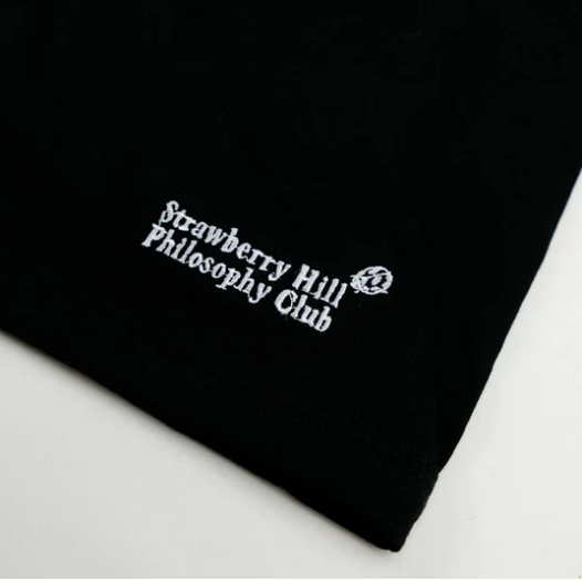 Black fabric with 'Strawberry Hill Philosophy Club' text and logo on a white background