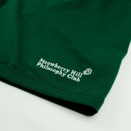 Green fabric with 'Strawberry Hill Philosophy Club' text and logo on a white background
