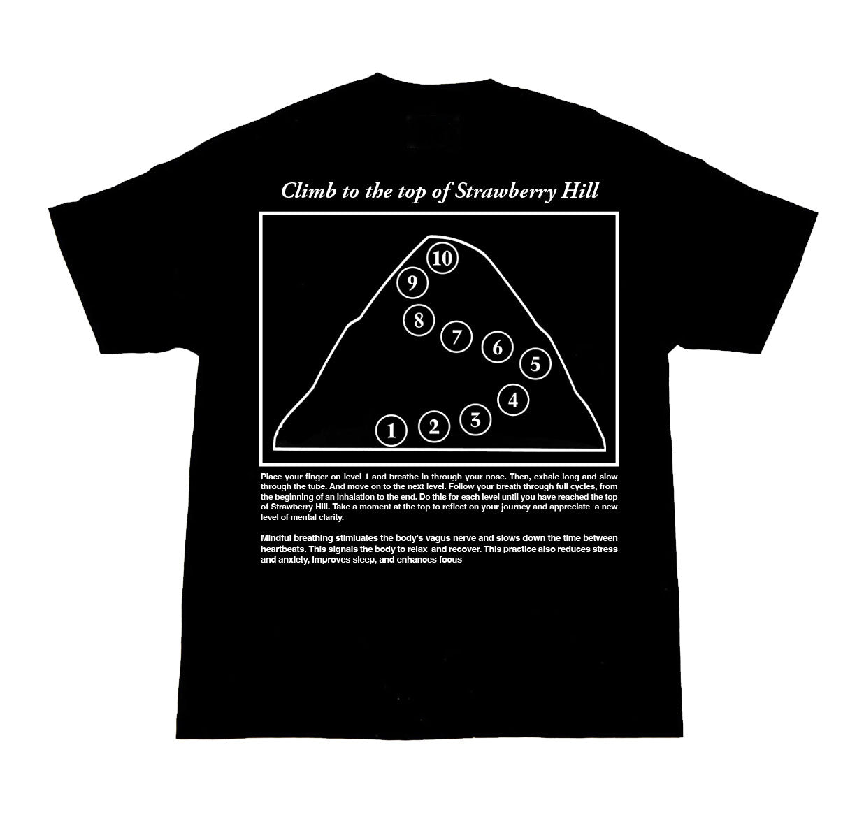 Black t-shirt with white text and diagram on a white background