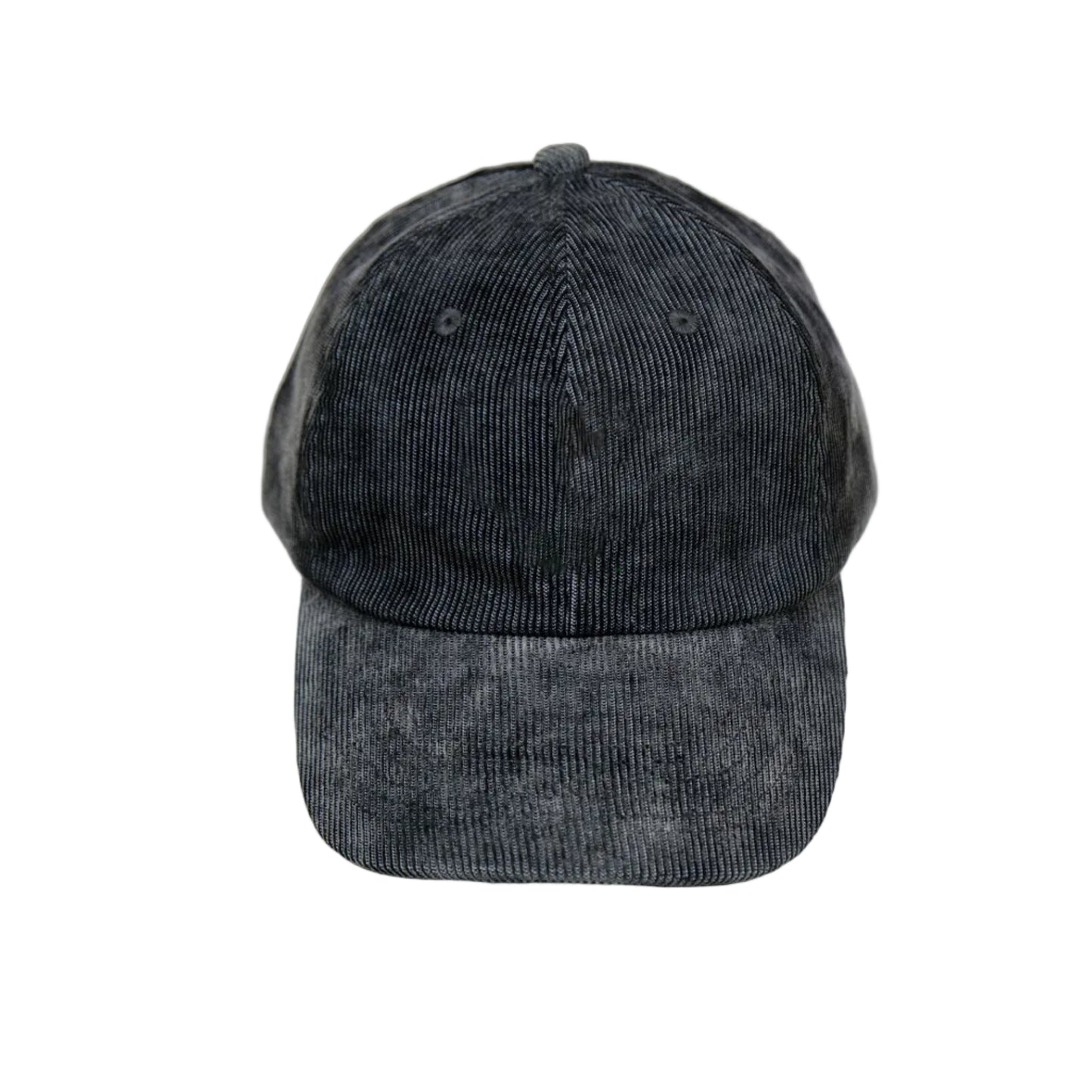 Two black corduroy caps with embroidered logo on a white background