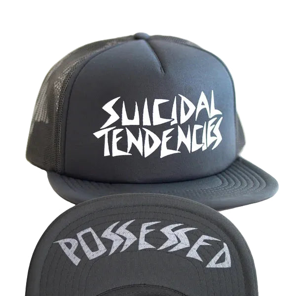 Black cap with 'Suicidal Tendencies' text on a white background