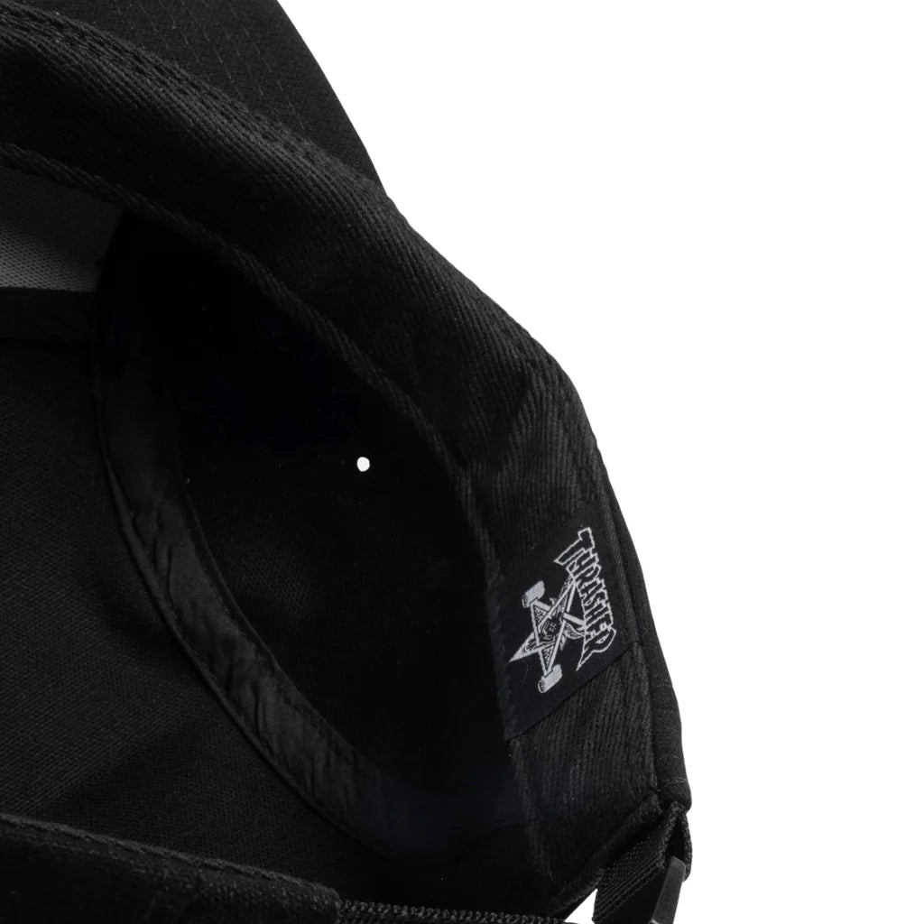 Black bag with a logo on a white background