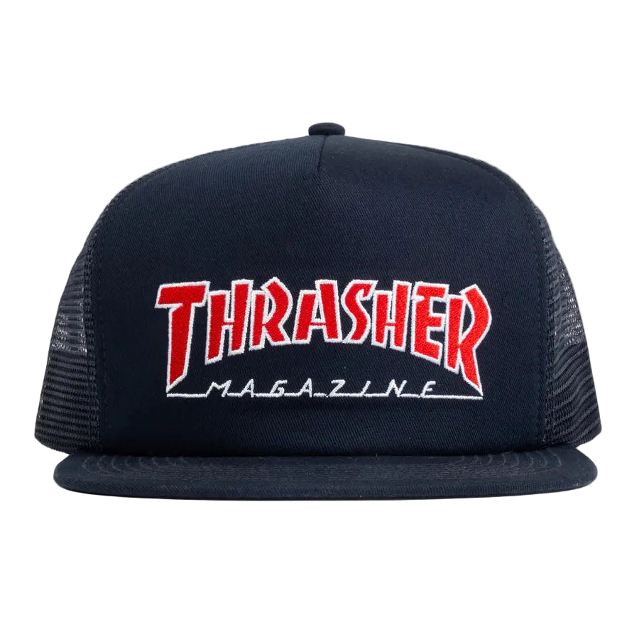 Black cap with red and white 'Thrasher Magazine' logo on a white background