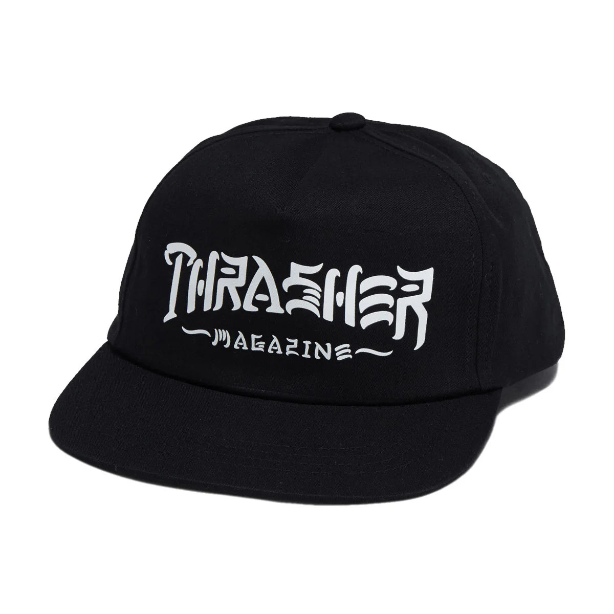 Black cap with 'Thrasher Magazine' logo on a white background