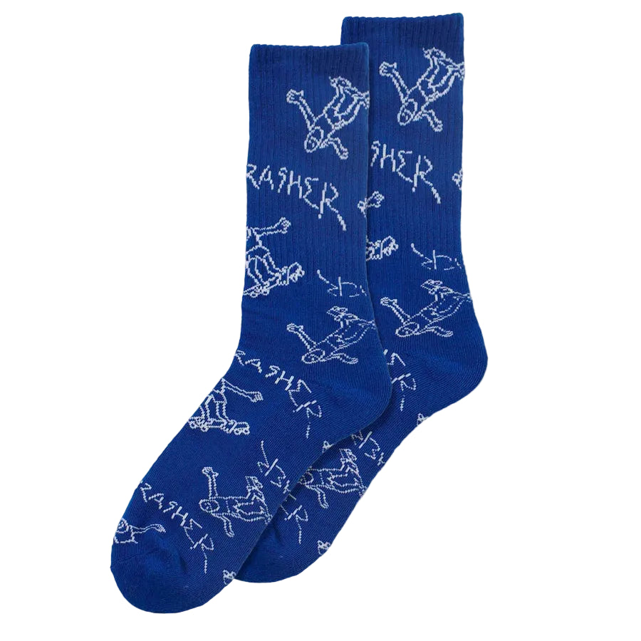 Thrasher Socks Gonz Logo Pattern Blue White