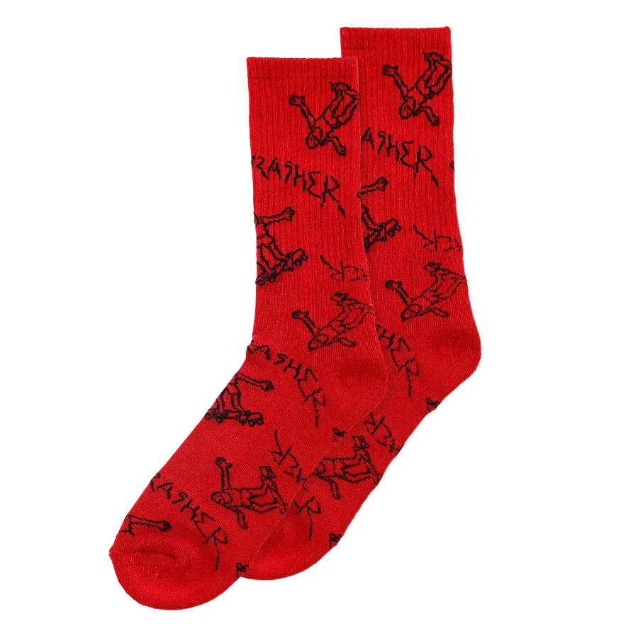Thrasher Socks Gonz Logo Pattern Red Black
