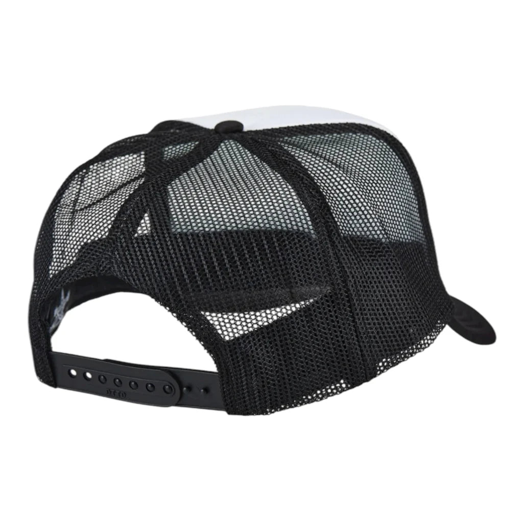Black mesh cap with white top on a white background