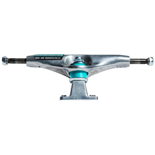 Skateboard truck with blue center on a white background