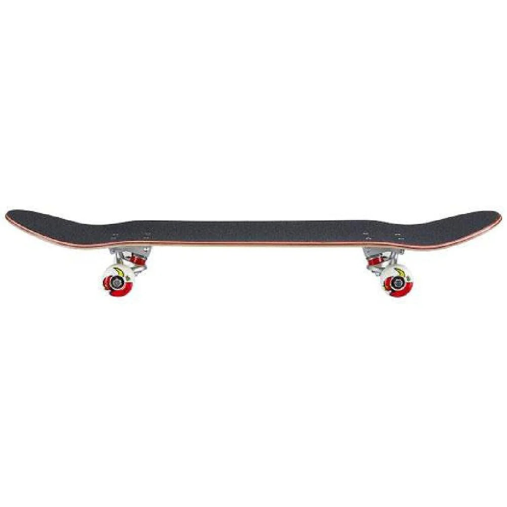 Skateboard with red and white wheels on a white background