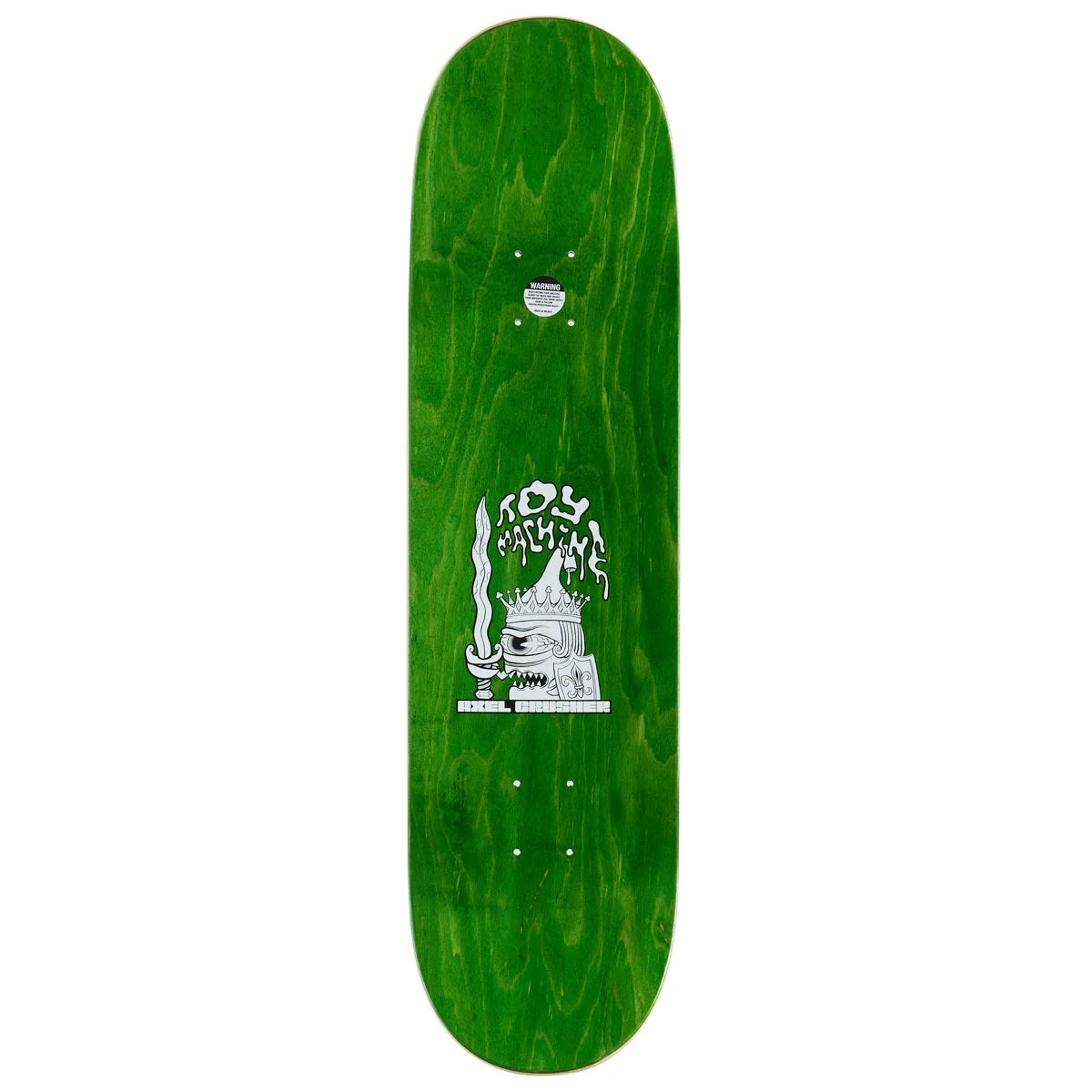 A green wood-grain skateboard deck with a white graphic in the center featuring a skull and the text 'ROK U' and 'HARAKU'.