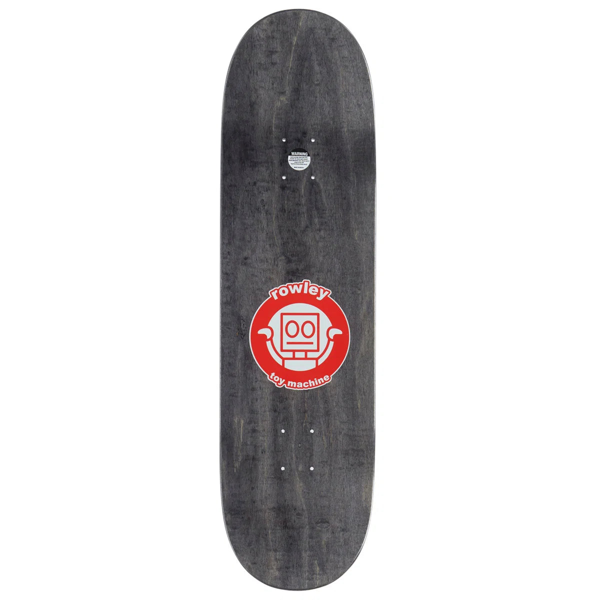 A dark gray wood skateboard deck featuring a red circular graphic with a white robot face and the text 'Rowley' and 'Big Machine' in the center.