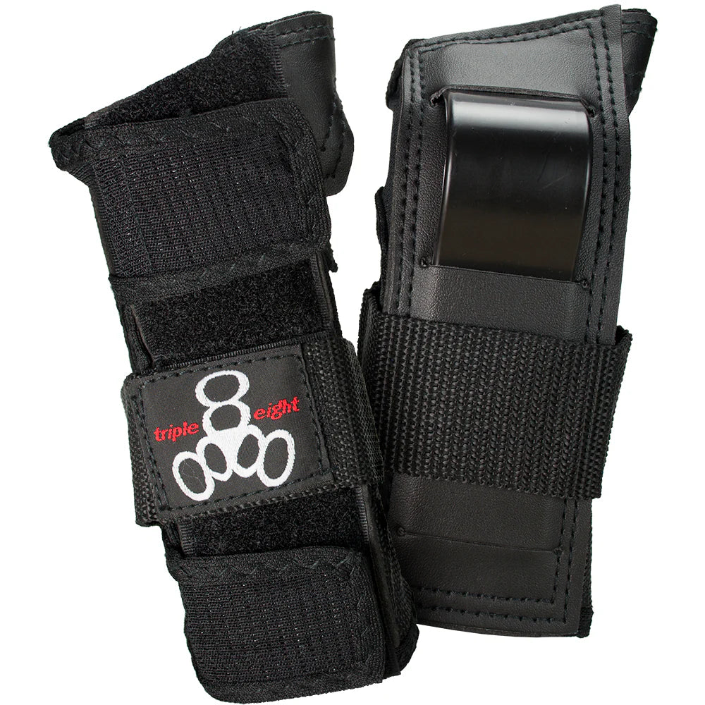 Black wrist guards with a visible brand logo on a white background