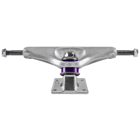 Skateboard truck with purple center on a white background