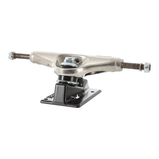 Skateboard truck with metal finish on a white background