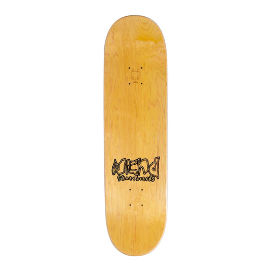 A natural wood skateboard deck with a black 'wknd Skateboards' logo printed near the center, shown against a solid white background.