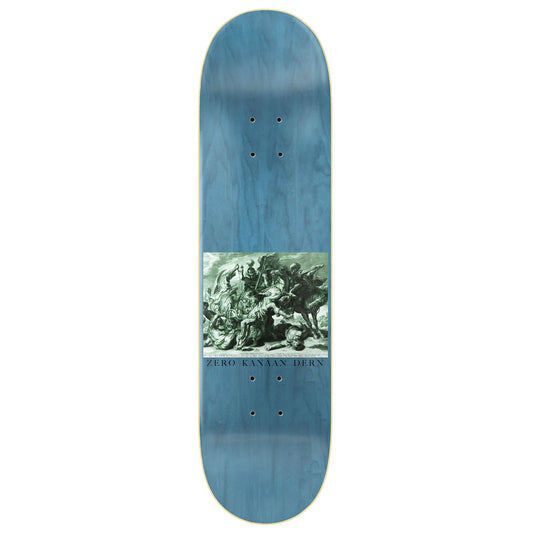 Skateboard deck with a graphic design on a white background