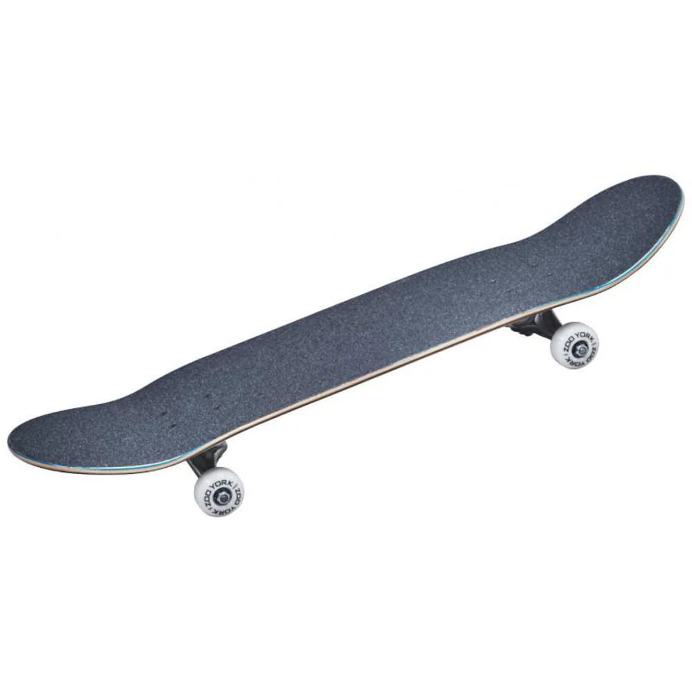 Skateboard with a black deck and trucks on a white background