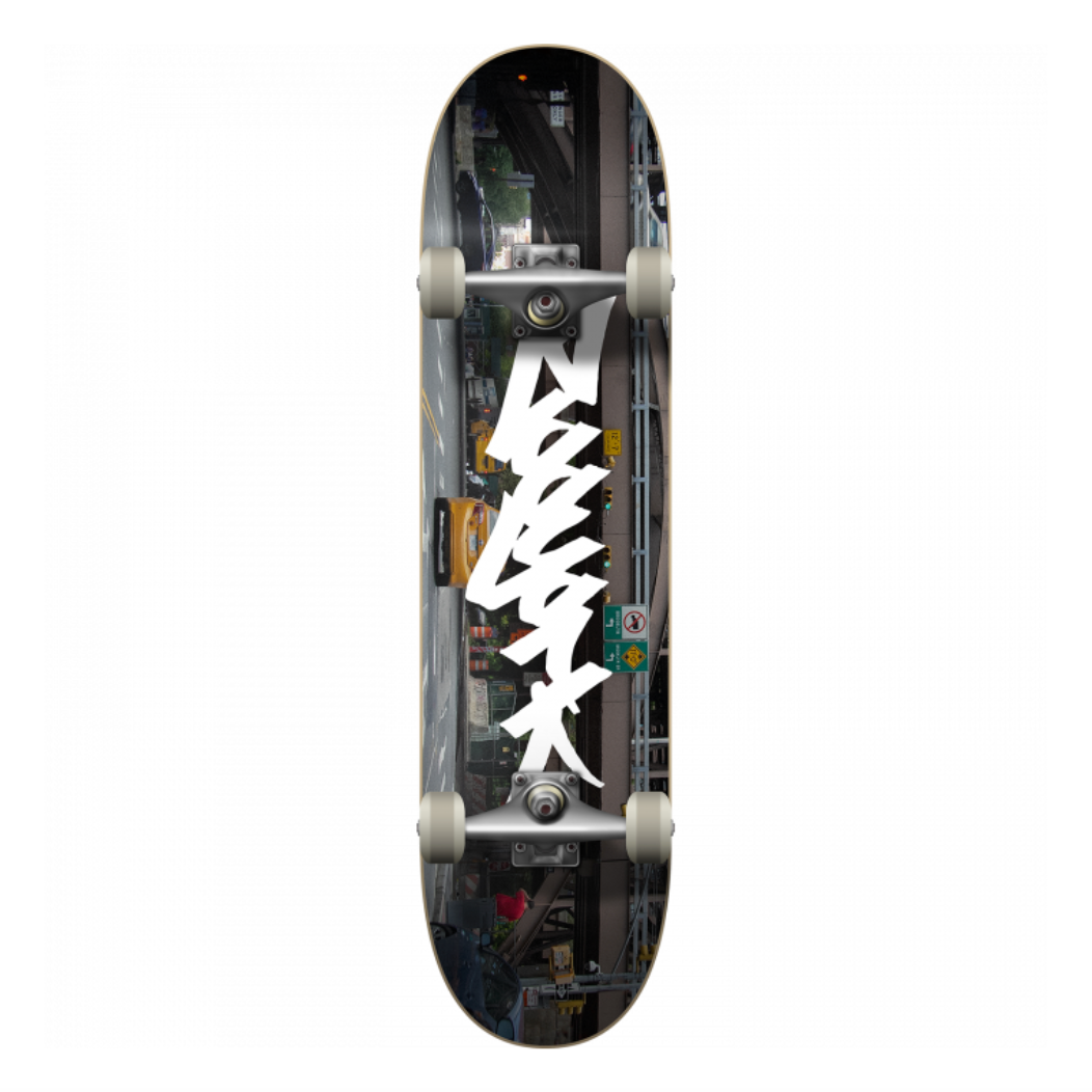 Skateboard with a black and white design on a white background