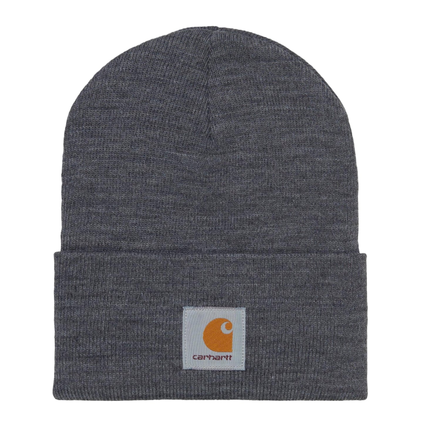 Gray beanie with Carhartt logo on a light gray background