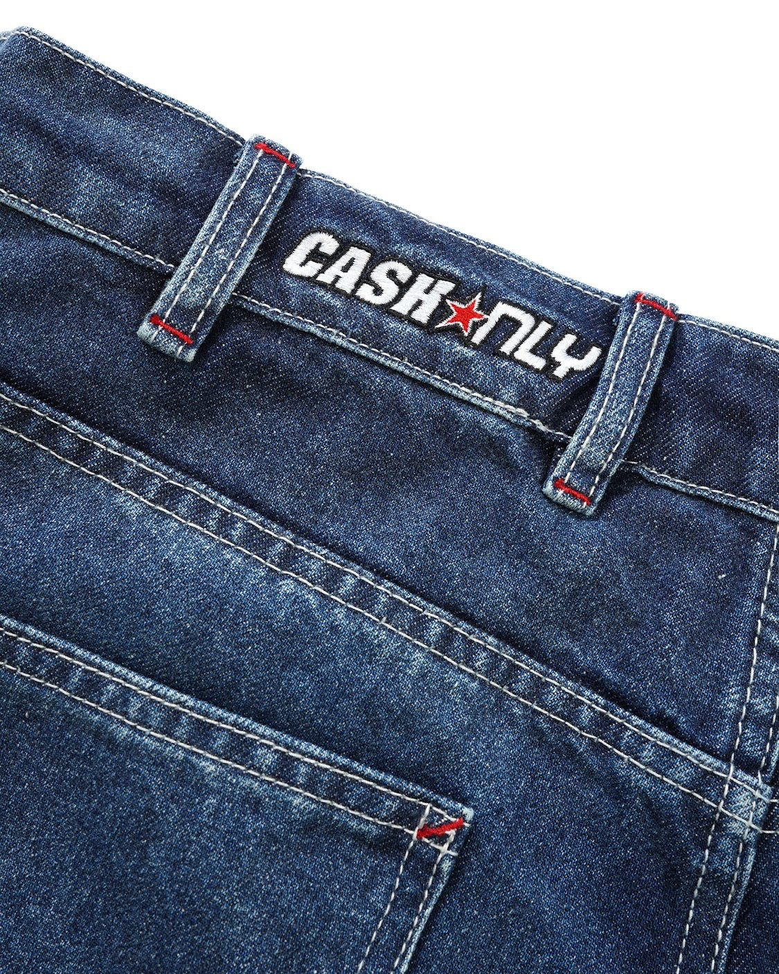 Cash Only Company Denim Shorts Distress Washed Slub Blue