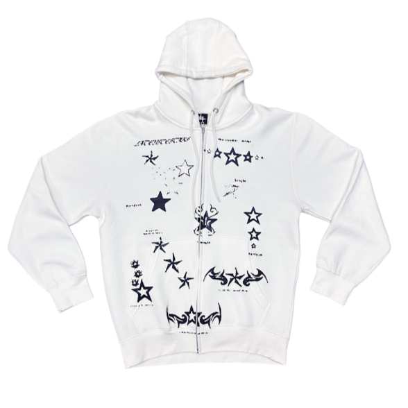 Late Nite Stars Hoodie Flash Zip Up White