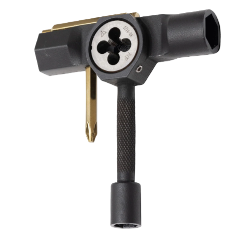 Black and gold tool on a black background