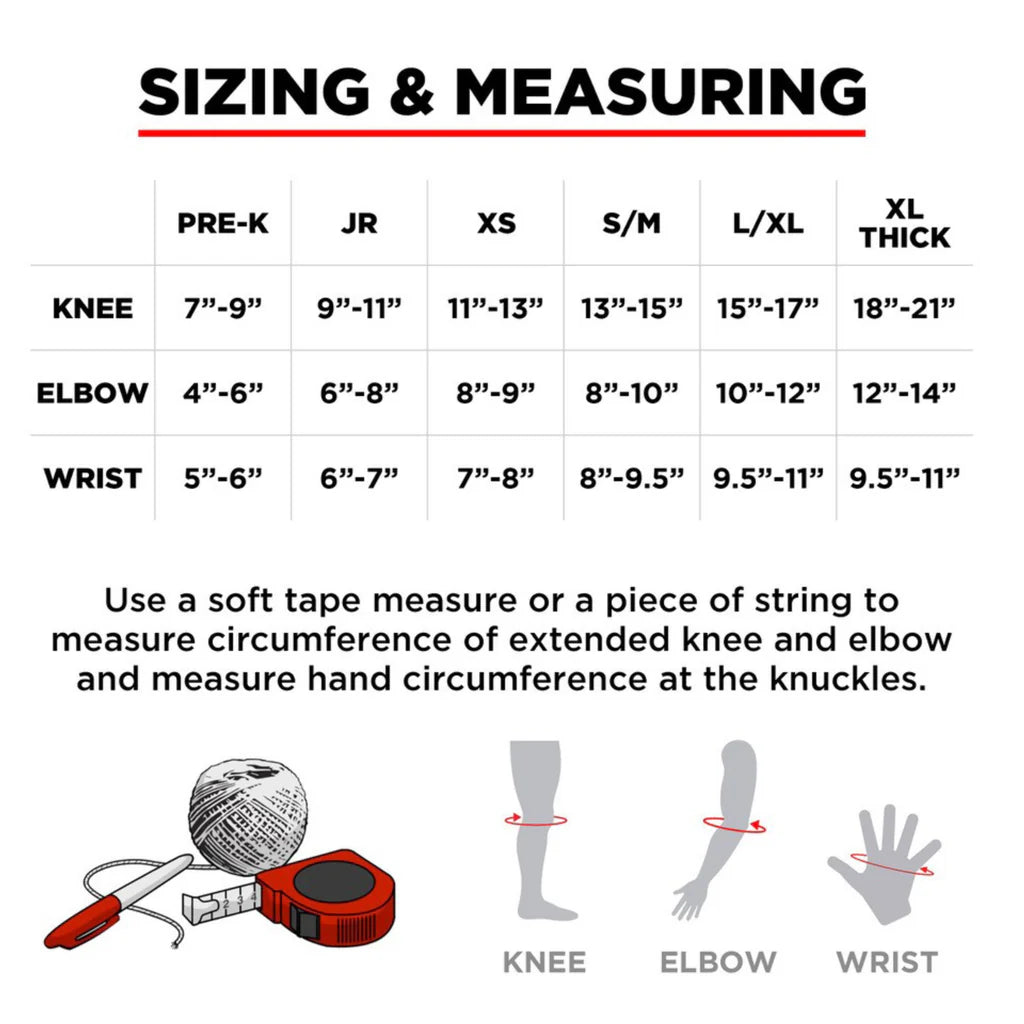 Sizing and measuring chart for sleeves and cuffs with illustrations of how to measure.