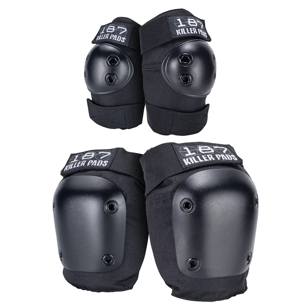 Black knee pads with '187 Killer Pads' branding on a white background