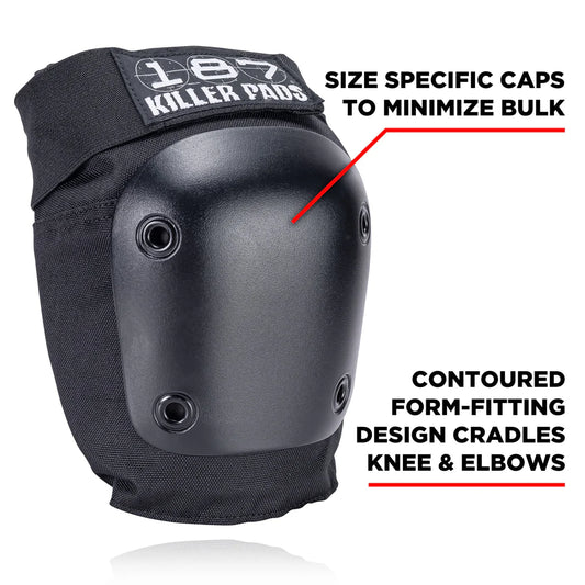 Black knee pad with '187 Killer Pads' branding on a white background