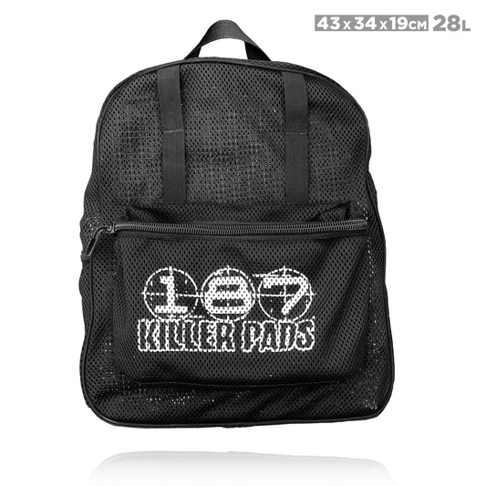 Black mesh backpack with '187 Killer Pads' logo on a white background