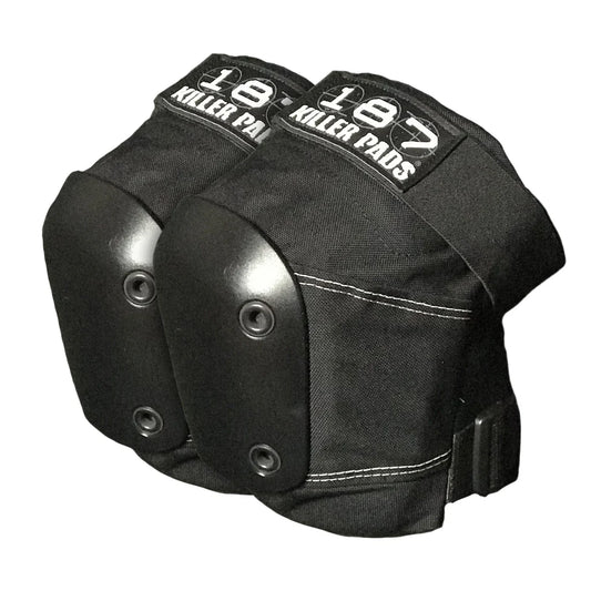 Black knee pads with '187 Killer Pads' branding on a white background