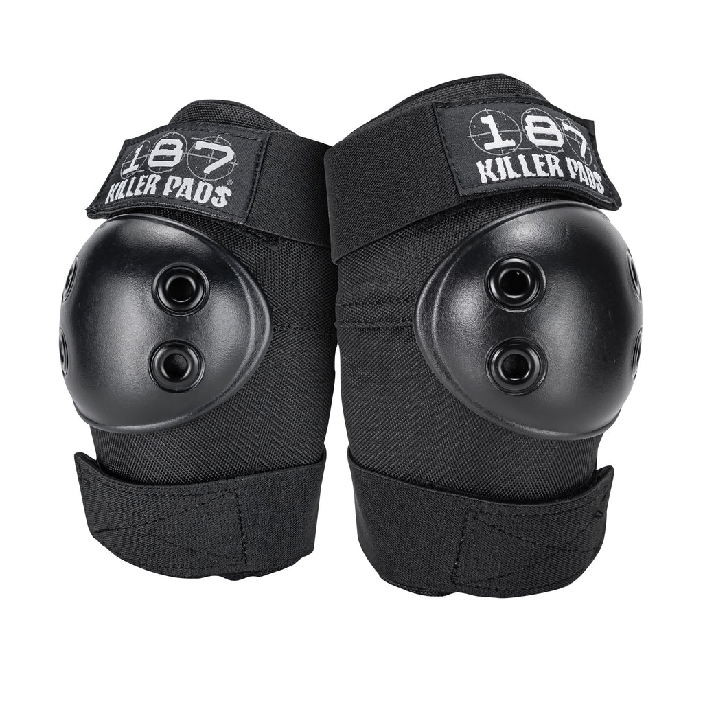 Black elbow pads with '187 Killer Pads' branding on a white background