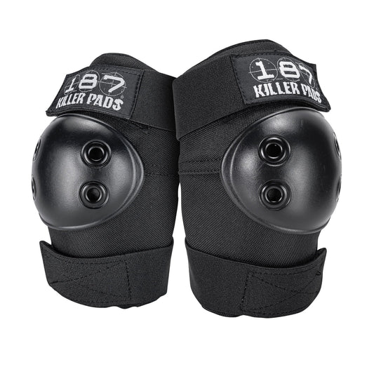Black elbow pads with '187 Killer Pads' branding on a white background