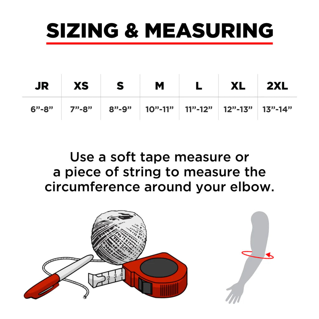 Measurement chart for sizing with a tape measure and string illustration.