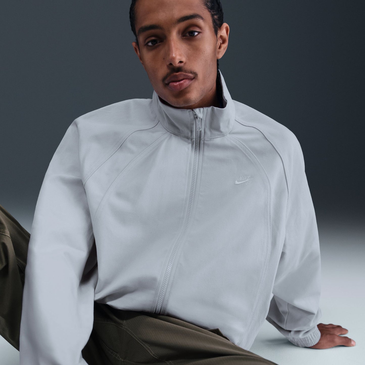 Nike SB Denim Full-Zip Track Jacket Grey White